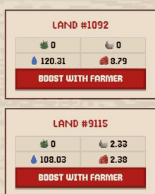 a screenshot of a game where you can boost your land with farmers