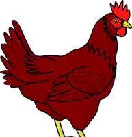 a cartoon drawing of a red rooster with a yellow beak