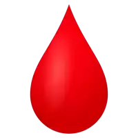 a single red drop of blood is against a white background