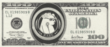 a 100 dollar bill has a bear wearing sunglasses and a crown on it