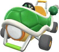 a green and yellow turtle shaped toy car with a steering wheel on a white background