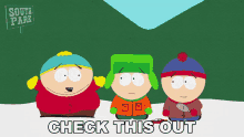 three south park characters are standing next to each other