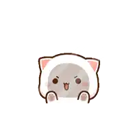 a cartoon cat is wearing a white hat with a pink ear and paws