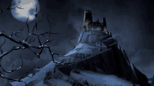 an illustration of a castle on top of a snowy hill