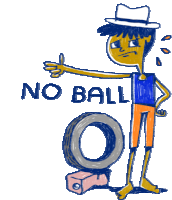 a cartoon of a man giving a thumbs up with the words no ball o below him