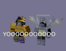 two roblox characters are standing next to each other with tinyreanna written on the bottom right