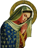 a painting of a woman praying with a gold halo around her