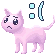 a pixel art of a pink cat with a sad face and a toothbrush .