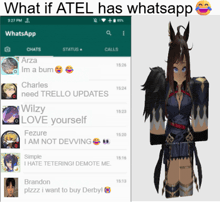 a screenshot of what if atel has whatsapp next to a cartoon character