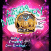 an advertisement for air 214 ministry with headphones on a purple background