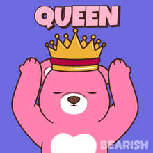 a cartoon bear with a crown on its head and the word queen above it