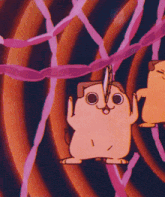 a cartoon drawing of a squirrel with a key chain on its head