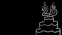 a stick figure blowing out a candle with the number 25 on it