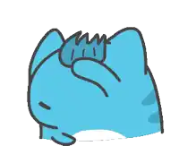 a cartoon drawing of a blue cat with a yellow star above its head