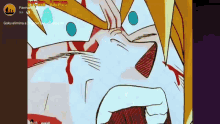 a screenshot of a cartoon character with blood coming out of his mouth and the words " goku elimina " on the bottom