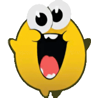 a yellow cartoon character with big eyes and a red tongue sticking out