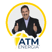 a man with a mustache is giving a thumbs up in front of a logo for atm energia