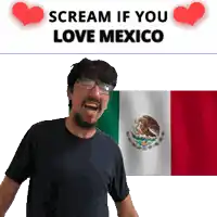 a man is screaming in front of a mexican flag