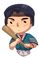 a cartoon drawing of a boy holding a baseball bat with the word national on his shirt