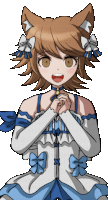 a girl with cat ears and bows on her hair is wearing a blue and white dress