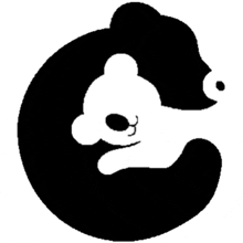 a black and white silhouette of a bear hugging another bear in a circle .