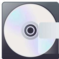 an icon of a cd in a case with a label on it