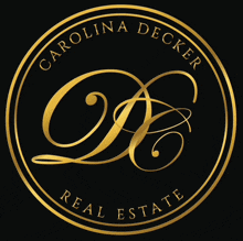 a logo for carolina decker real estate with gold lettering