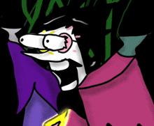 a drawing of a cartoon character with a purple and pink costume