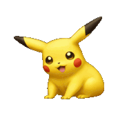 a yellow pikachu sitting on a white background with its tongue hanging out