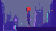 a pixel art illustration of a person standing on top of a building