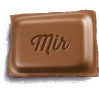 a piece of milk chocolate with the word mir written on it