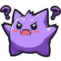 a purple cartoon ghost with a question mark on its head .