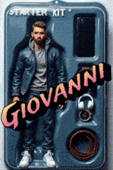 a starter kit for giovanni has a man in a leather jacket