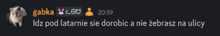 a screenshot of a chat with gabka and lgio at 20:59