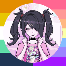 a pixel art of a girl with pigtails and a t-shirt that says samurai warriors