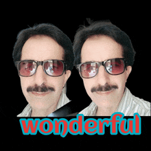 a man wearing sunglasses has the word wonderful on the bottom right