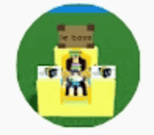 a person is sitting on top of a stack of yellow boxes in a video game .