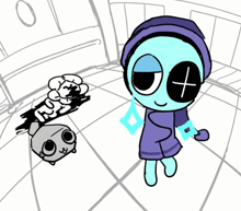 a drawing of a cartoon character with a cross on his head