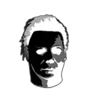 a black and white drawing of a man 's face with a shadow on his face .