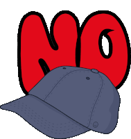 a cartoon drawing of a baseball cap with a red no sign in the background