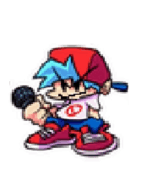 a pixel art drawing of a boy holding a microphone and wearing a hat .