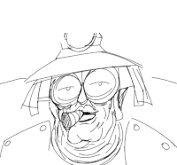 a drawing of a man wearing a hat and glasses