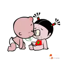 a cartoon of a baby kissing another baby