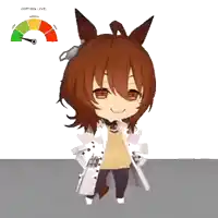 a brown haired anime character is standing in front of a control level meter