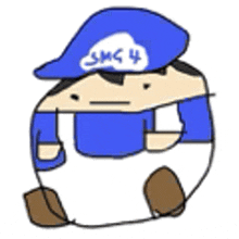 a cartoon of a man wearing a blue hat and a diaper .