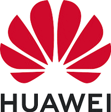 a huawei logo with a red flower in the middle