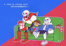 a cartoon of papyrus and sans sitting on a couch