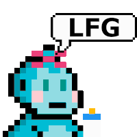 a pixel art of a person with a speech bubble that says lfg