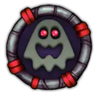 a cartoon of a ghost with red eyes