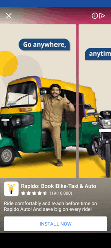 an advertisement for rapido book bike-taxi & auto